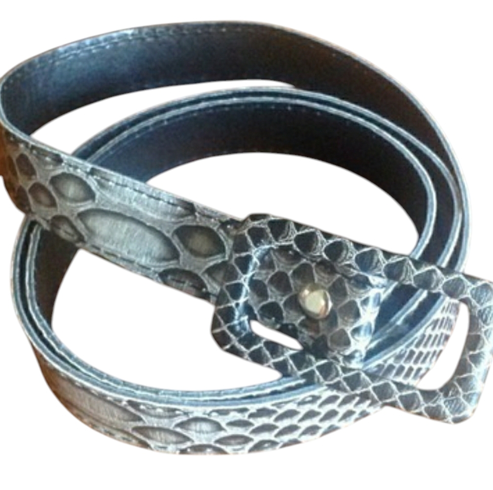 GREY TONES FAUX  COVERED BUCKLE SNAKESKIN BELT